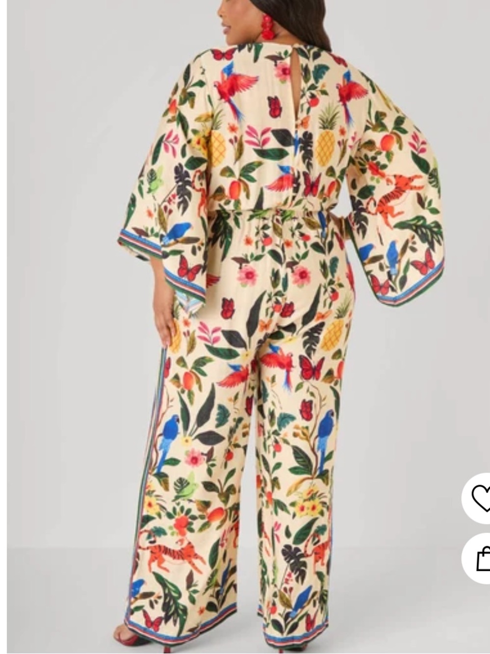 Ashley Stewart Cream Tropical Floral & Parrot Wide-Leg Jumpsuit - Picture 3 of 4